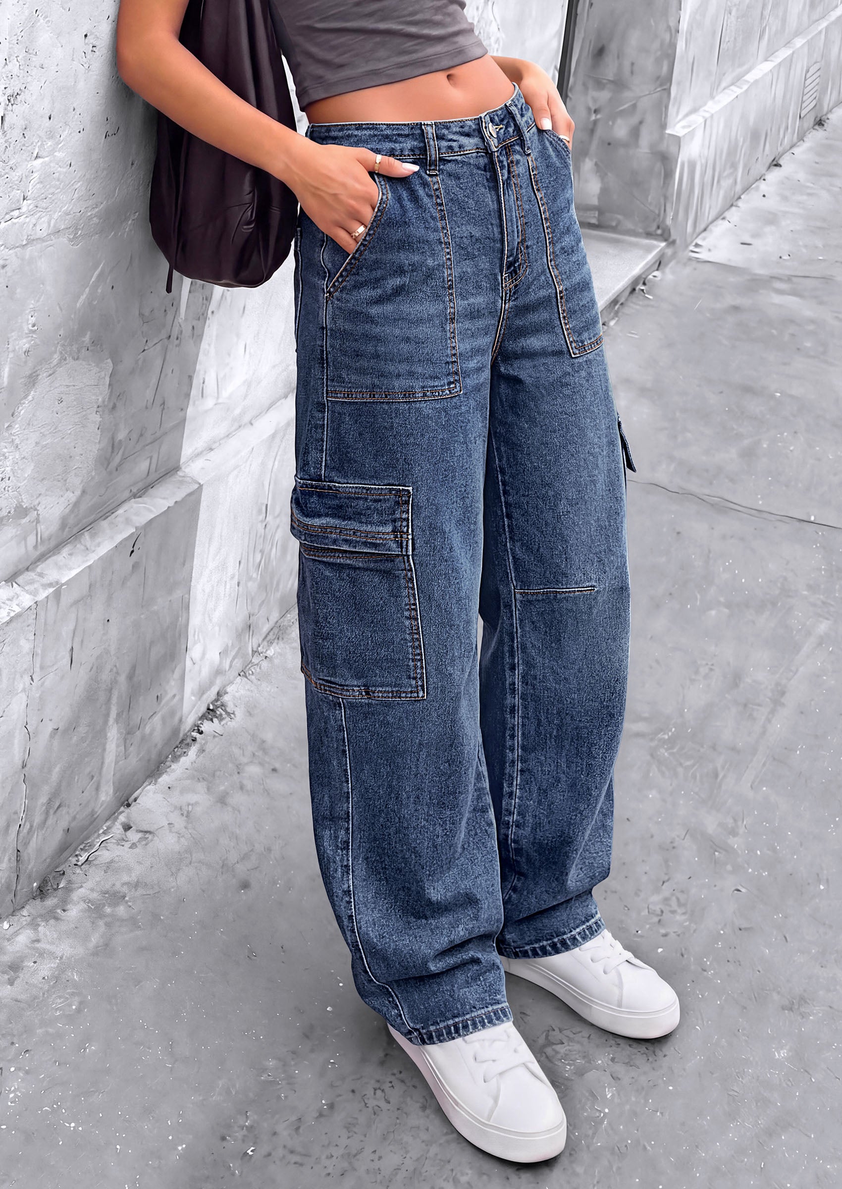 PRETTYGARDEN Barrel Pants Women Wide Leg Baggy Denim Jeans  Relaxed Fit,Utility Pockets,Loose Streetwear,Boyfriend Style,Y2K Outfits,Fashion Cargo Pants,Fall Clothes