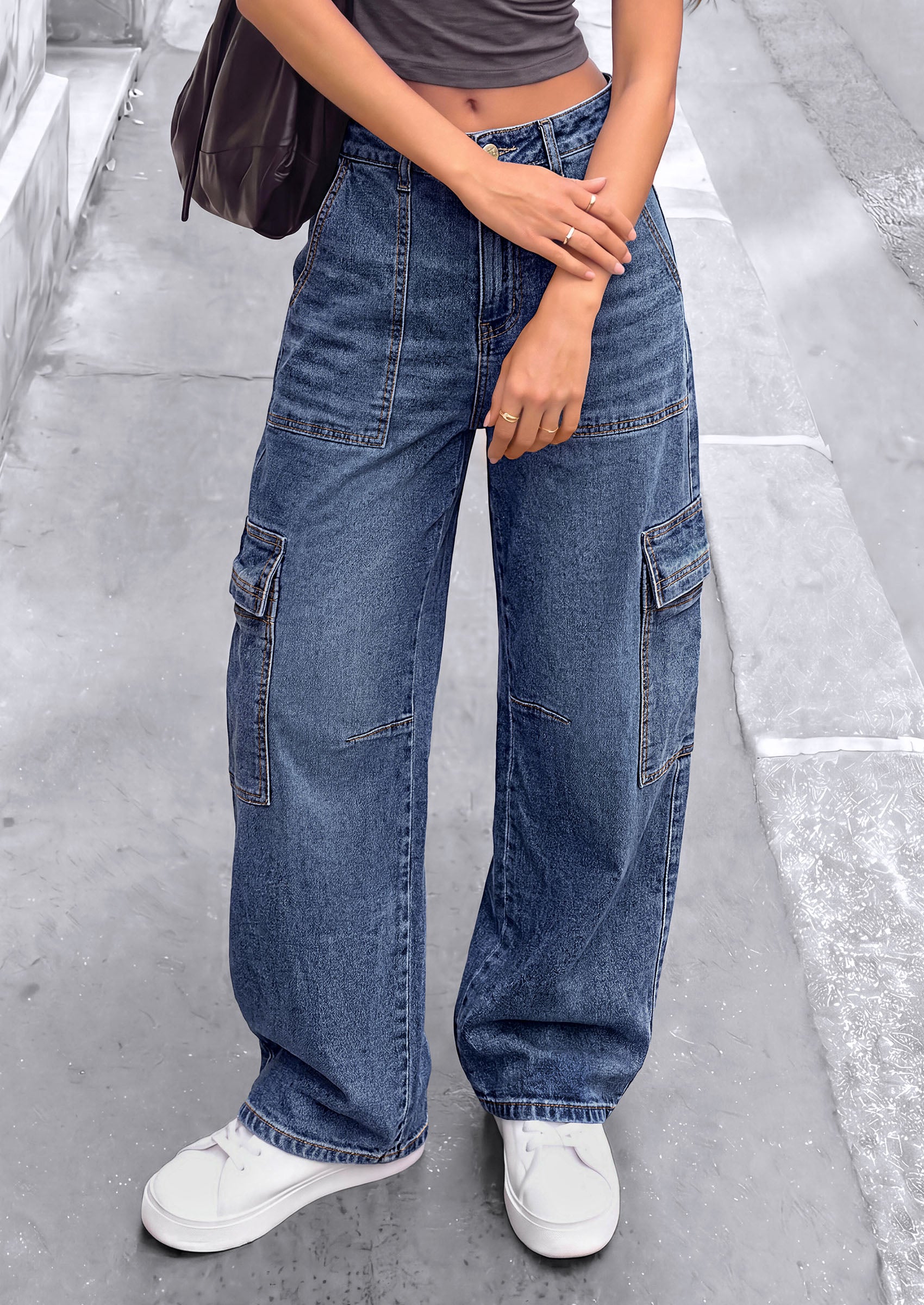 PRETTYGARDEN Barrel Pants Women Wide Leg Baggy Denim Jeans  Relaxed Fit,Utility Pockets,Loose Streetwear,Boyfriend Style,Y2K Outfits,Fashion Cargo Pants,Fall Clothes