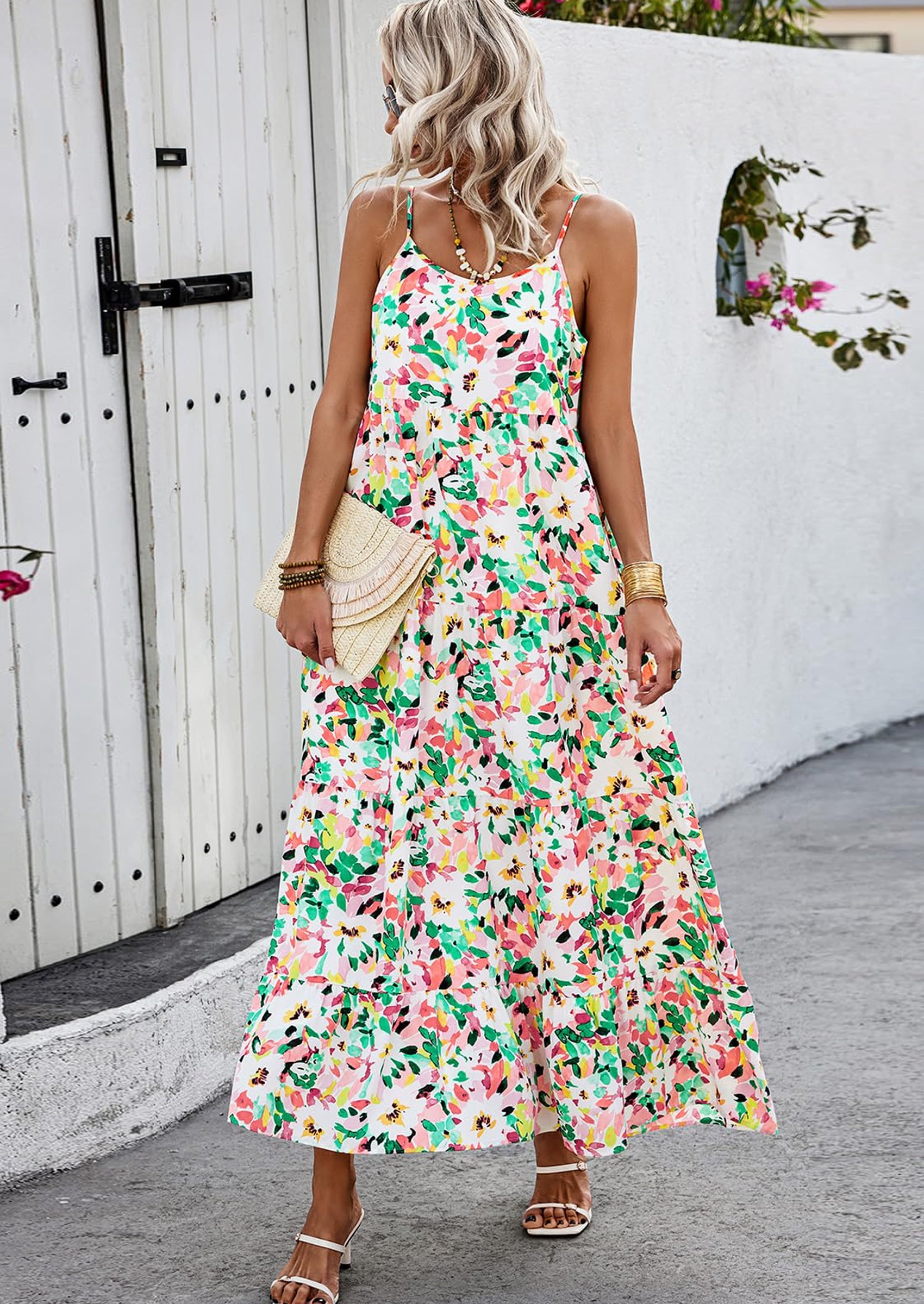 PRETTYGARDEN Women Summer Dresses Spaghetti Strap Scoop Neck Floral Maxi Dress Flowy Boho Long Sundress with Pockets
