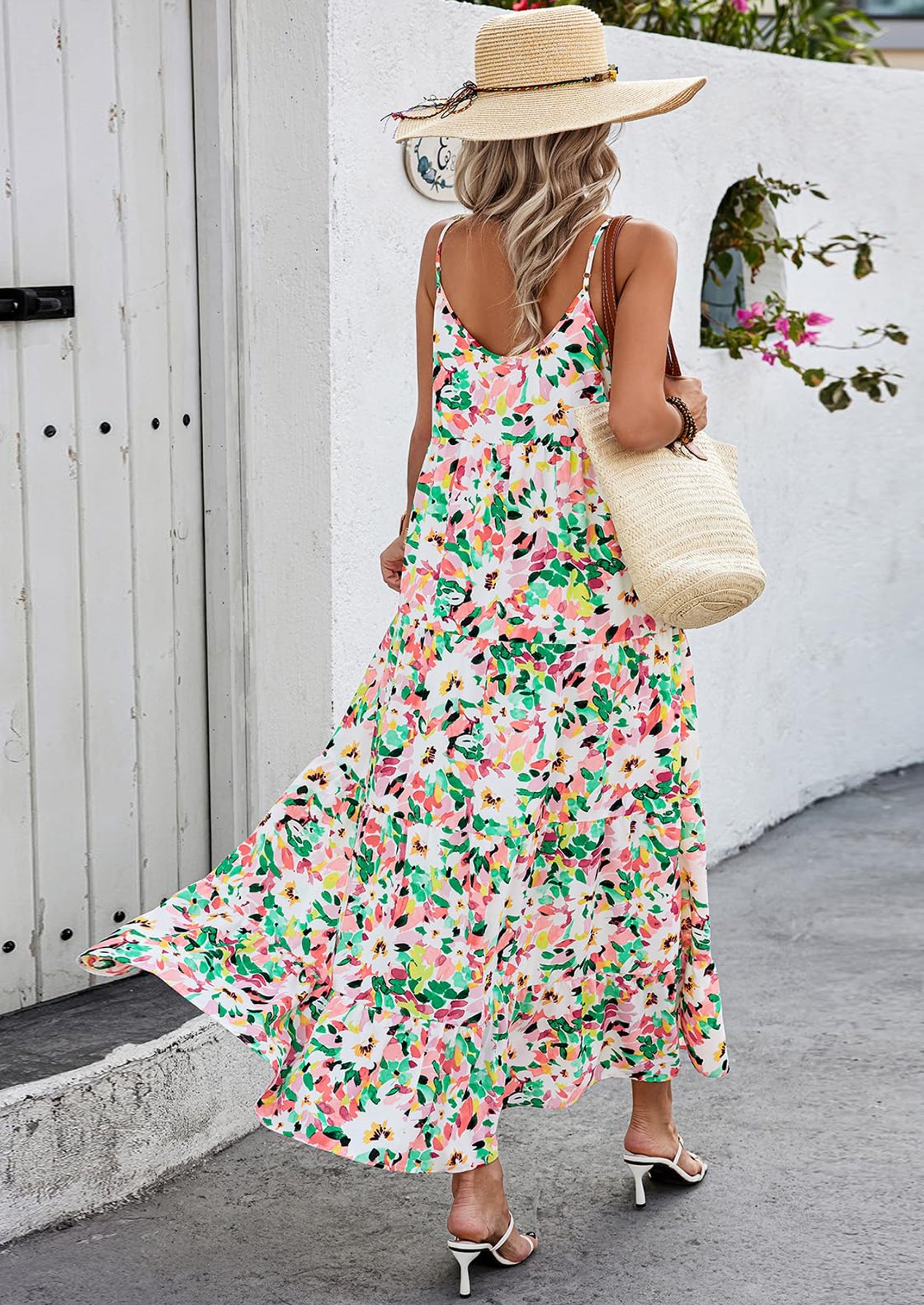 PRETTYGARDEN Women Summer Dresses Spaghetti Strap Scoop Neck Floral Maxi Dress Flowy Boho Long Sundress with Pockets