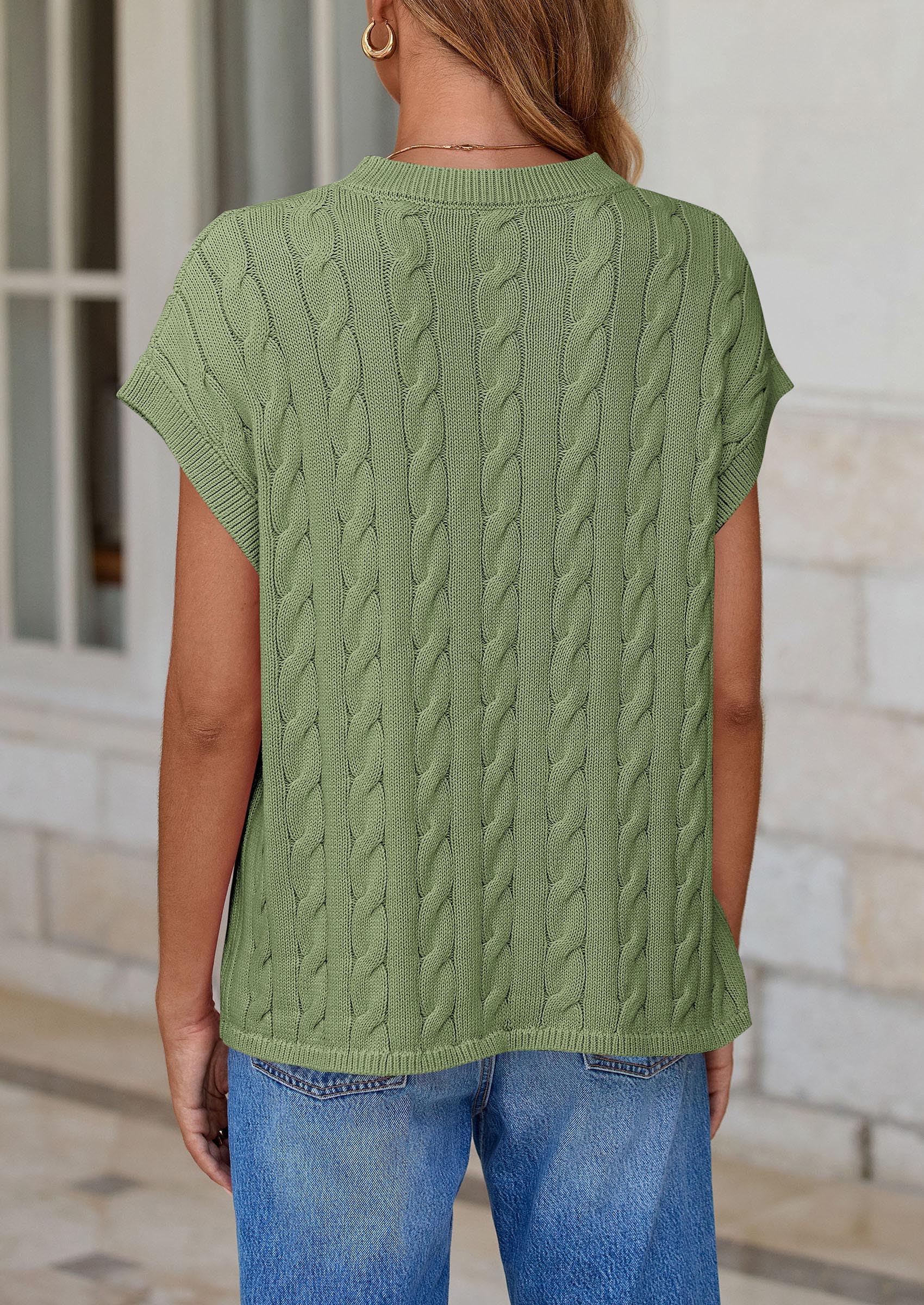 PRETTYGARDEN Women's Sweater Vest Summer Short Sleeve Tops Casual Crewneck Knit Oversized Pullover Trendy Spring Outfits