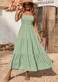 PRETTYGARDEN Women's Summer Maxi Dress Casual Boho Sleeveless Spaghetti Strap Smocked Tiered Long Beach Sundresses PRETTYGARDEN