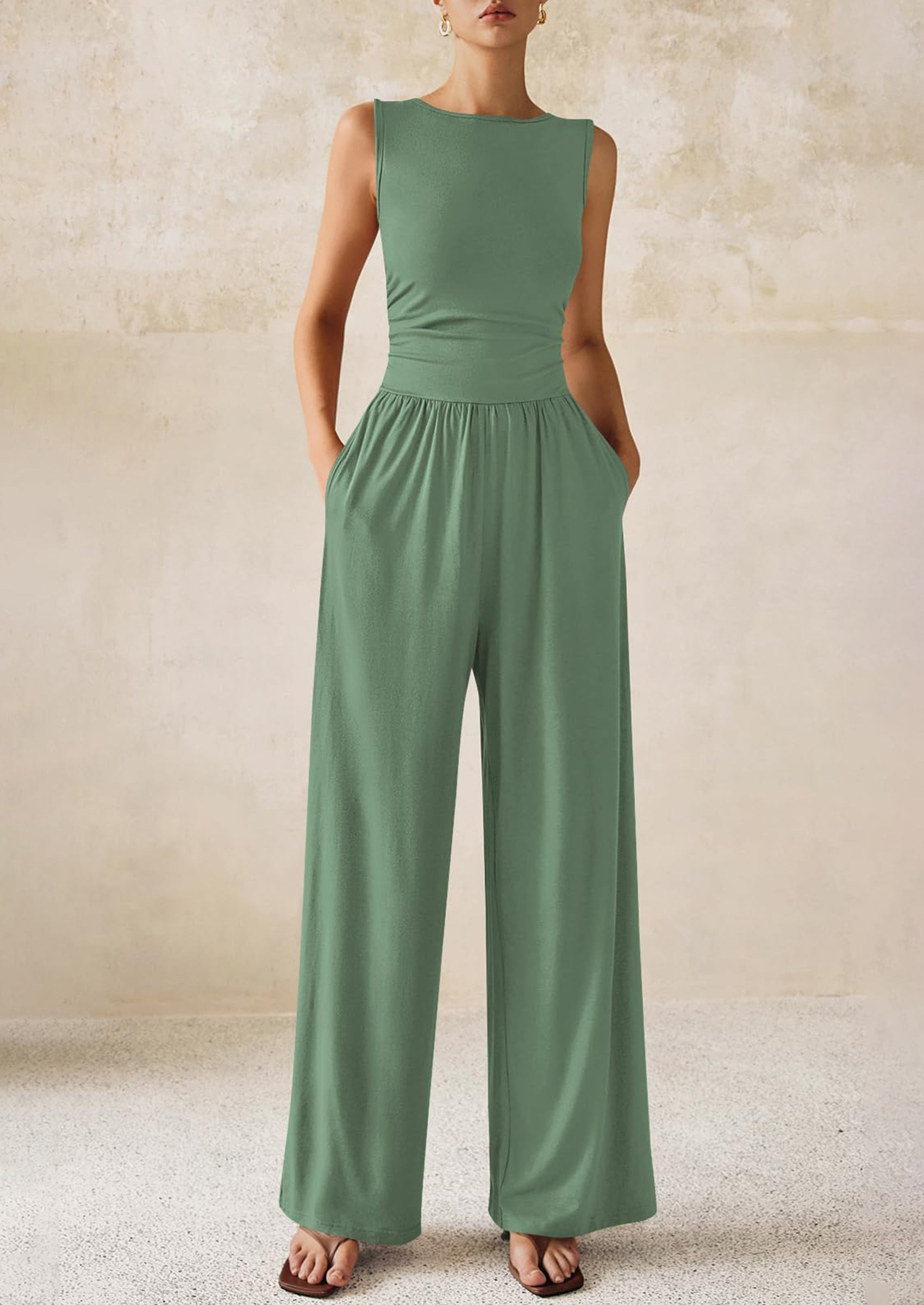 PRETTYGARDEN One Piece Jumpsuits for Women Dressy Casual Sleeveless Crewneck Wide Leg Rompers Jumpers Vacation Summer Outfits