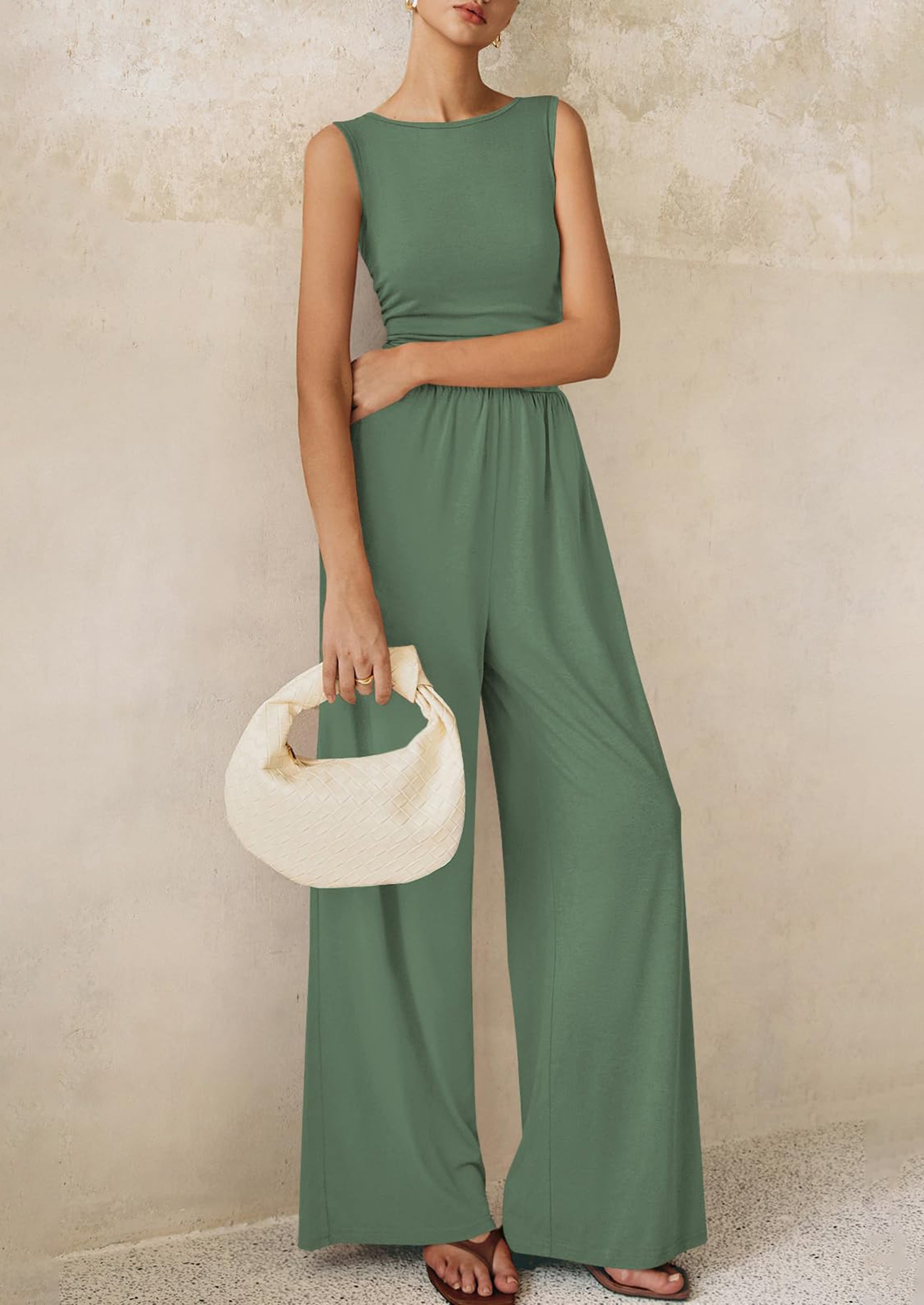 PRETTYGARDEN One Piece Jumpsuits for Women Dressy Casual Sleeveless Crewneck Wide Leg Rompers Jumpers Vacation Summer Outfits