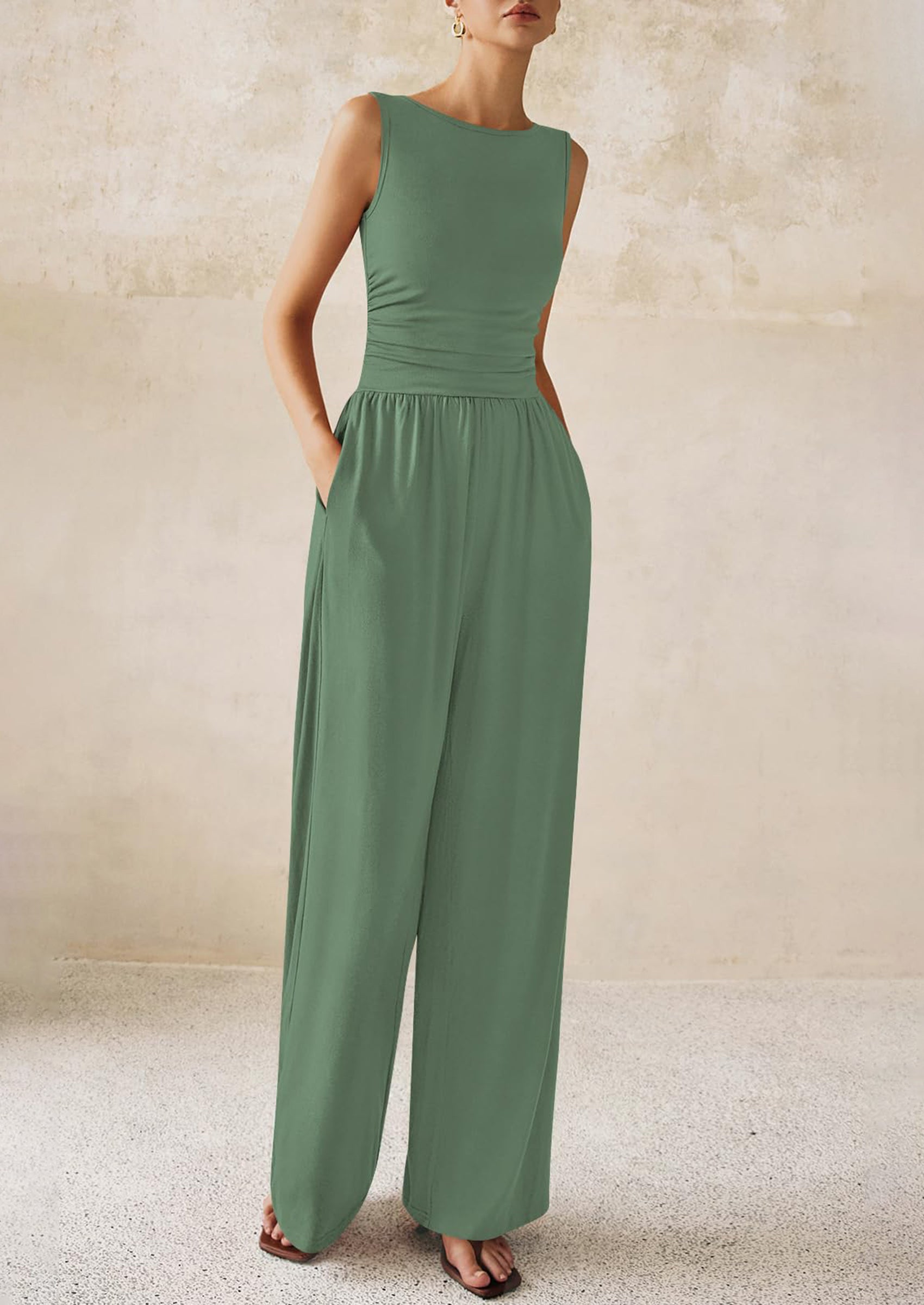 PRETTYGARDEN One Piece Jumpsuits for Women Dressy Casual Sleeveless Crewneck Wide Leg Rompers Jumpers Vacation Summer Outfits