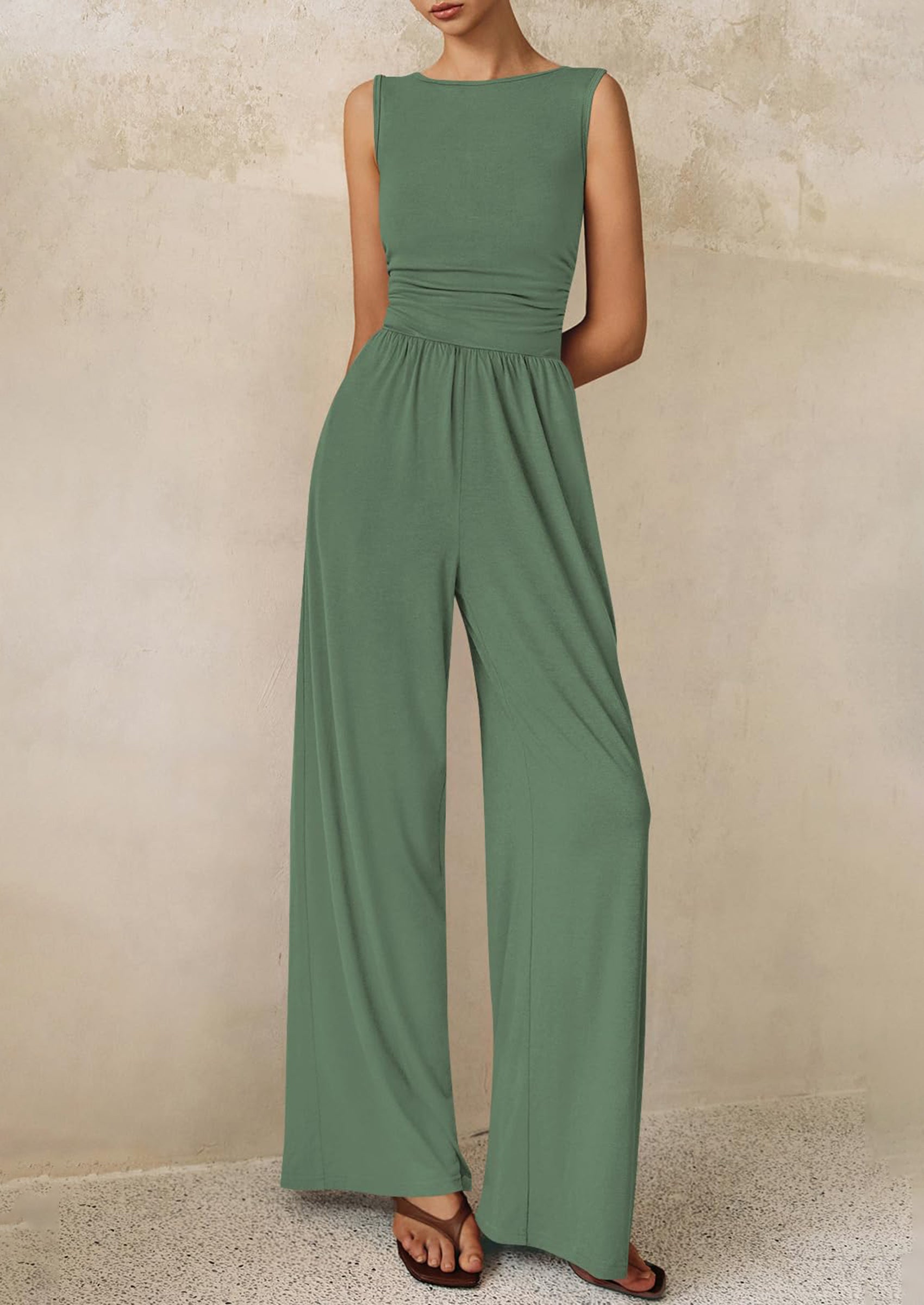 PRETTYGARDEN One Piece Jumpsuits for Women Dressy Casual Sleeveless Crewneck Wide Leg Rompers Jumpers Vacation Summer Outfits
