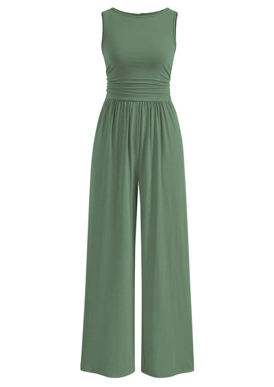PRETTYGARDEN One Piece Jumpsuits for Women Dressy Casual Sleeveless Crewneck Wide Leg Rompers Jumpers Vacation Summer Outfits