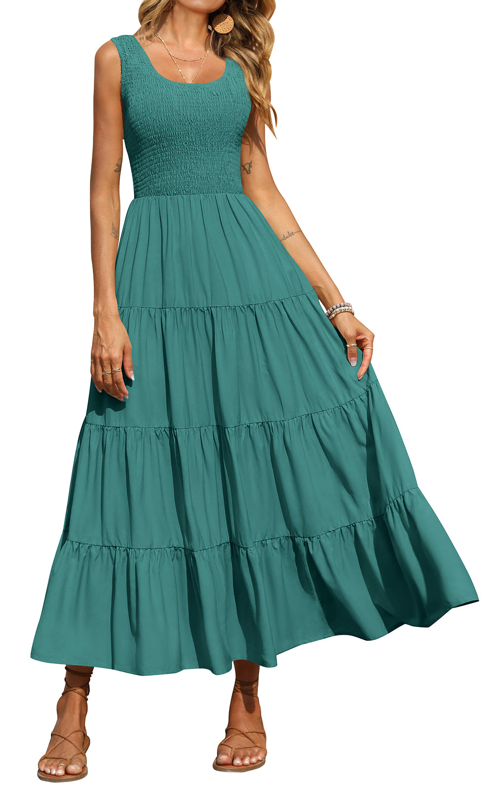 PRETTYGARDEN Women's 2026 Casual Loose Plain Maxi Sundress Smocked Tank Dress Sleeveless Summer Beach Tiered Long Dresses