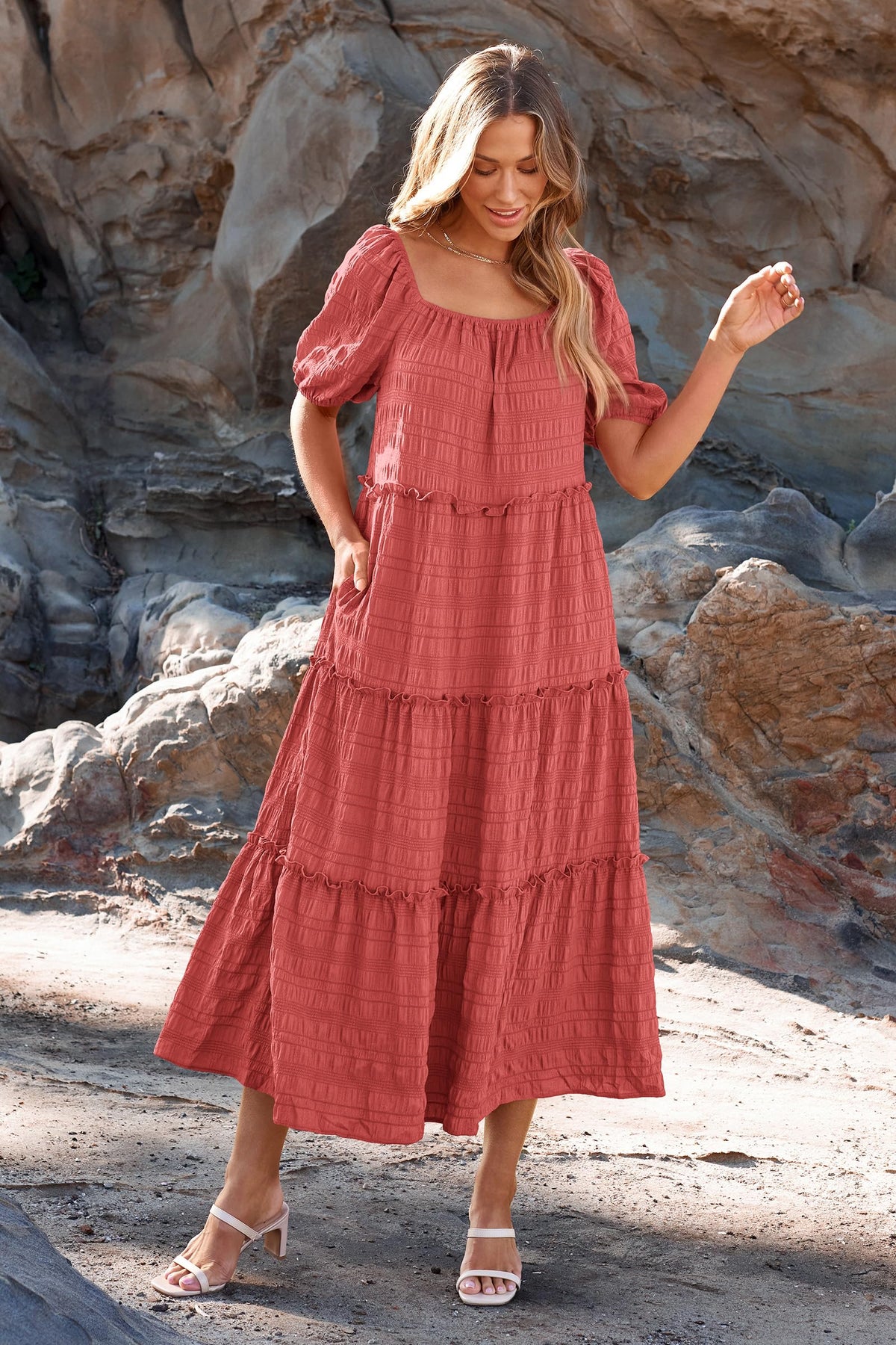 Casual Maxi Dresses Summer Short Sleeve Off The Shoulder Ruffle Tiered Flowy Boho Party Beach Long Dress