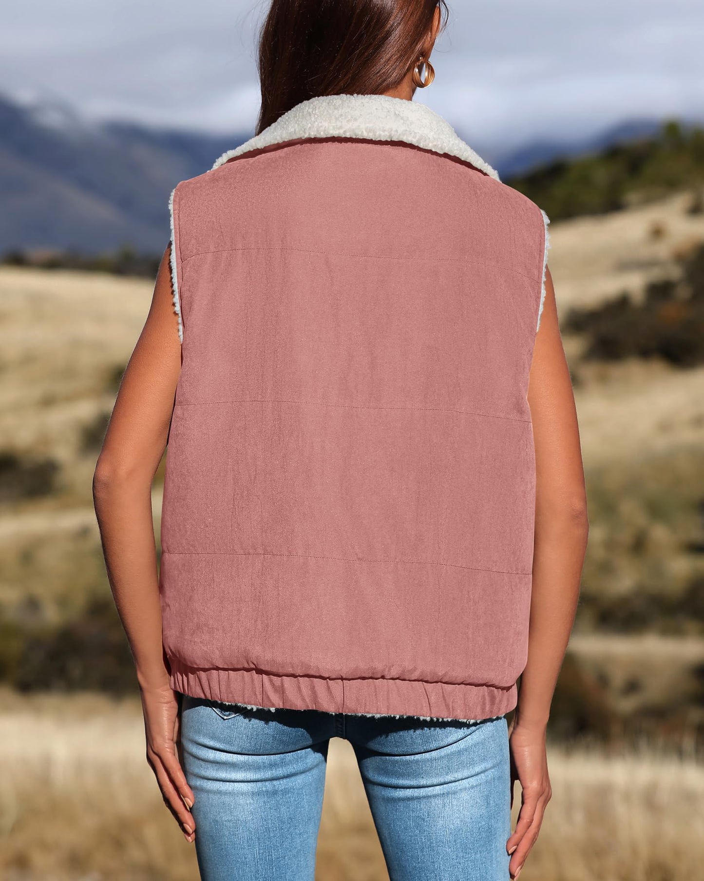 Sherpa Fleece Vest Zip Up Sleeveless Reversible Winter Warm Puffer Jacket Outerwear