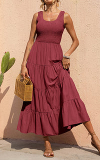 PRETTYGARDEN Women's 2026 Casual Loose Plain Maxi Sundress Smocked Tank Dress Sleeveless Summer Beach Tiered Long Dresses