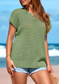 PRETTYGARDEN Womens Spring Tops Summer Shirts Crochet Cap Sleeve Sweater Pullover Cute Beach Vacation Clothes