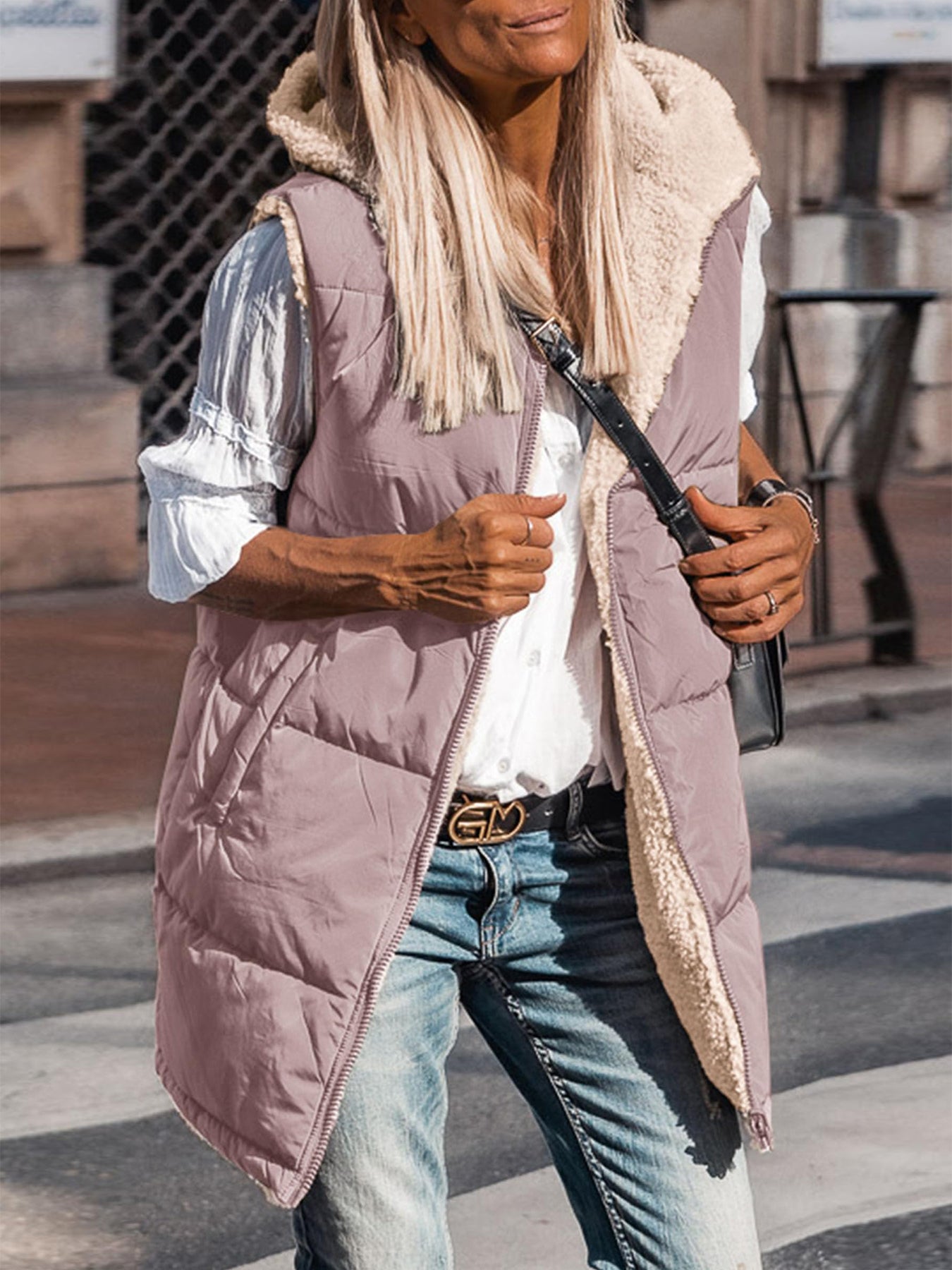 PRETTYGARDEN Womens Fall Reversible Vests Sleeveless Fleece Jacket Zip Up Hoodie Pockets Long Warm Winter Coat Outerwear