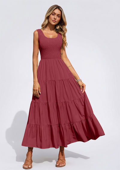PRETTYGARDEN Women's 2026 Casual Loose Plain Maxi Sundress Smocked Tank Dress Sleeveless Summer Beach Tiered Long Dresses