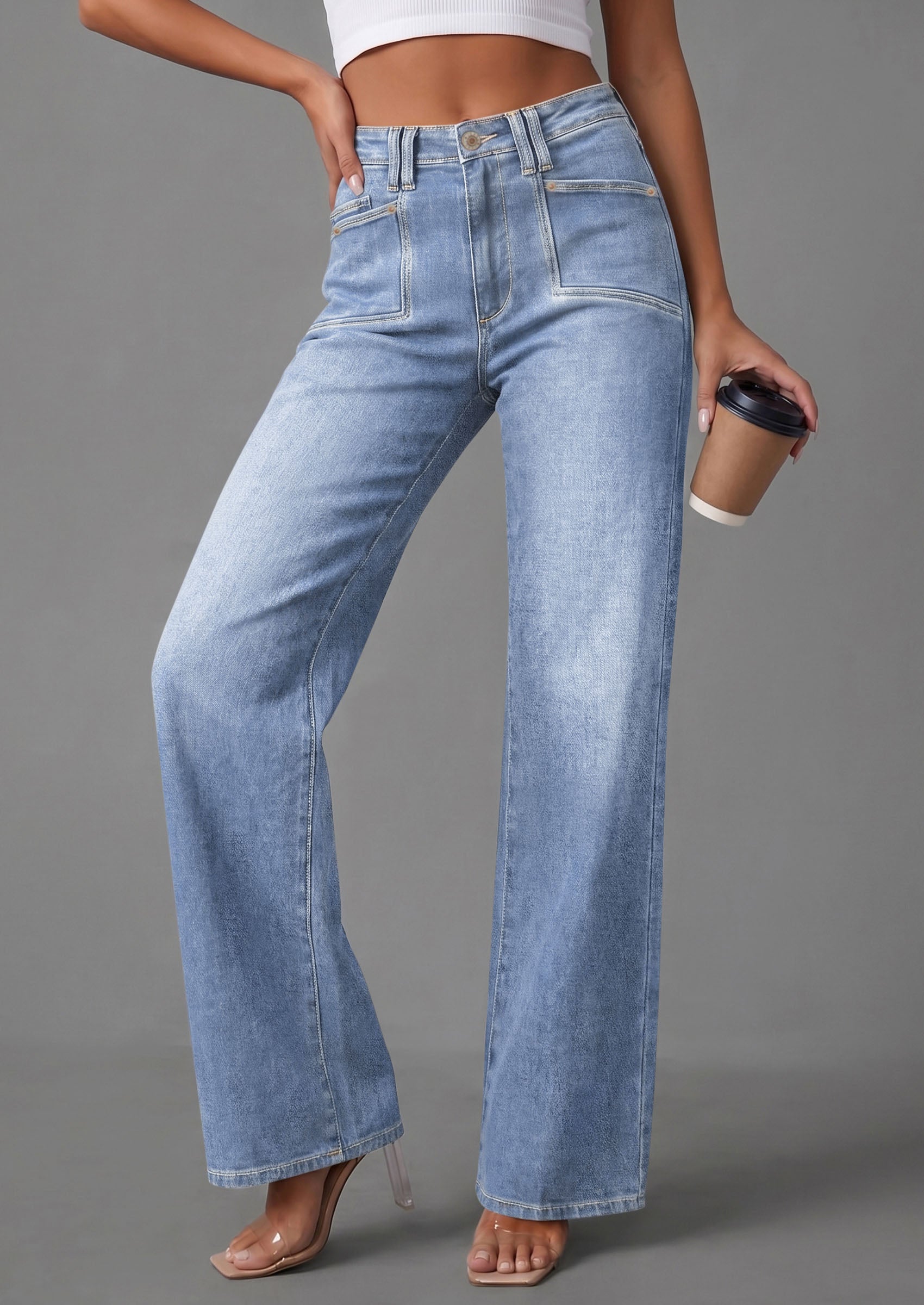 PRETTYGARDEN High Waisted Wide Leg Jeans for Women 2026 Trendy Baggy Straight Leg Stretchy Summer Denim Pants with Pockets