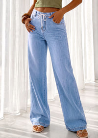 PRETTYGARDEN Womens Wide Leg Jeans High Waisted Stretchy Baggy Straight Leg Drawstring Trendy Denim Pants 2026 Summer