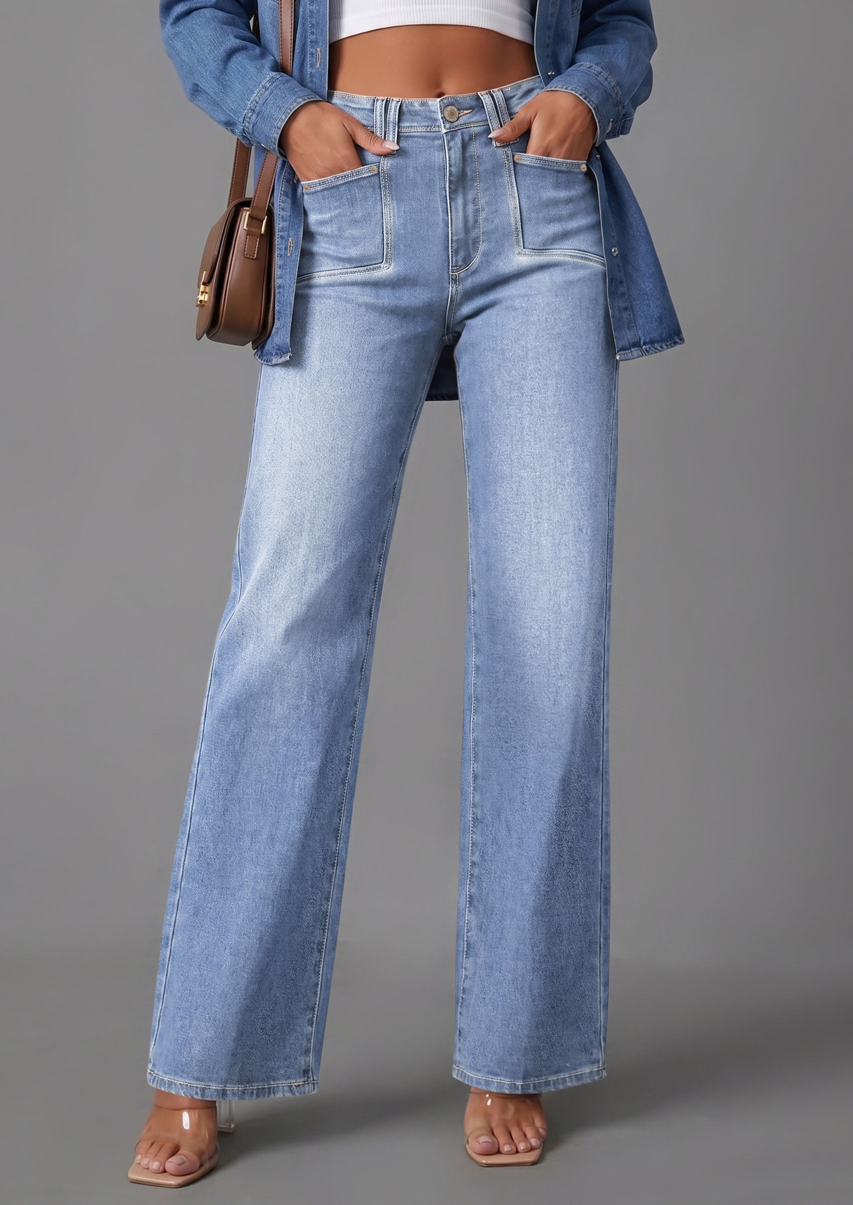 PRETTYGARDEN High Waisted Wide Leg Jeans for Women 2026 Trendy Baggy Straight Leg Stretchy Summer Denim Pants with Pockets