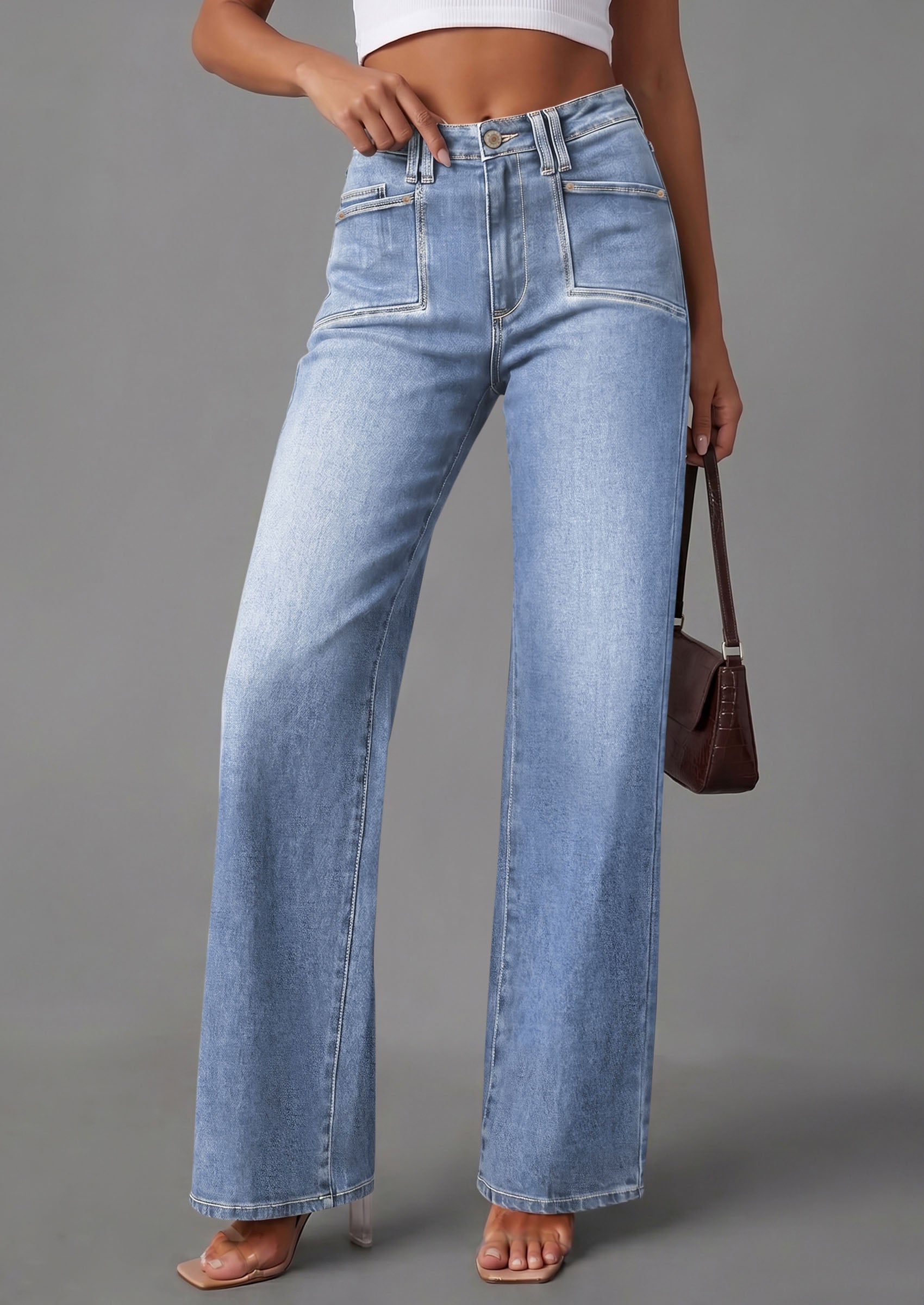 PRETTYGARDEN High Waisted Wide Leg Jeans for Women 2026 Trendy Baggy Straight Leg Stretchy Summer Denim Pants with Pockets
