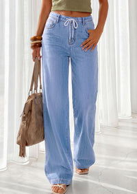 PRETTYGARDEN Womens Wide Leg Jeans High Waisted Stretchy Baggy Straight Leg Drawstring Trendy Denim Pants 2026 Summer