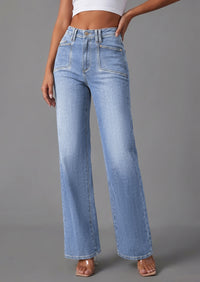 PRETTYGARDEN High Waisted Wide Leg Jeans for Women 2026 Trendy Baggy Straight Leg Stretchy Summer Denim Pants with Pockets