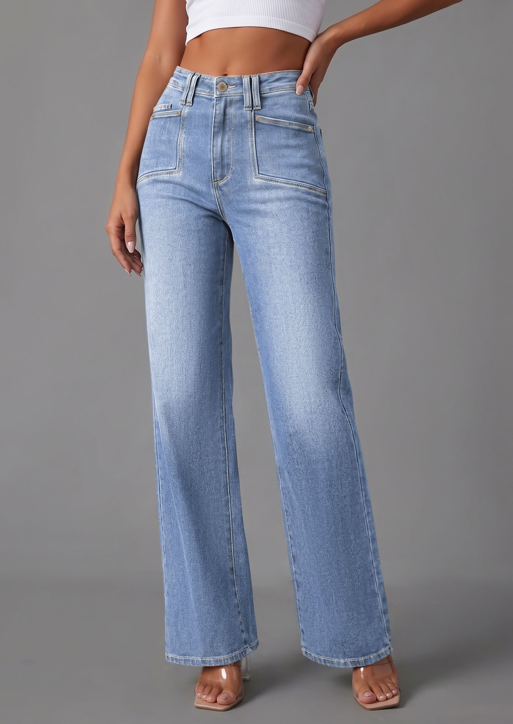 PRETTYGARDEN High Waisted Wide Leg Jeans for Women 2026 Trendy Baggy Straight Leg Stretchy Summer Denim Pants with Pockets