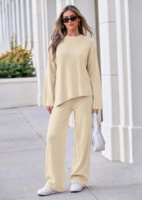 PRETTYGARDEN Womens Fall 2 Piece Asymmetric Cozy Sweater Travel Lounge Sets  Crewneck Drop Shoulder, Soft Casual Knit Matching Set, Vacation Airport Holiday Outfits, Winter Clothing