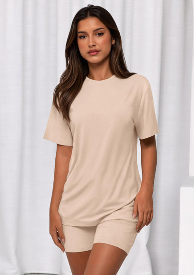 PRETTYGARDEN Women's Two Piece Matching Lounge Sets Summer Casual Tops Short Sleeve Shirts Shorts Travel Airport Outfits PRETTYGARDEN