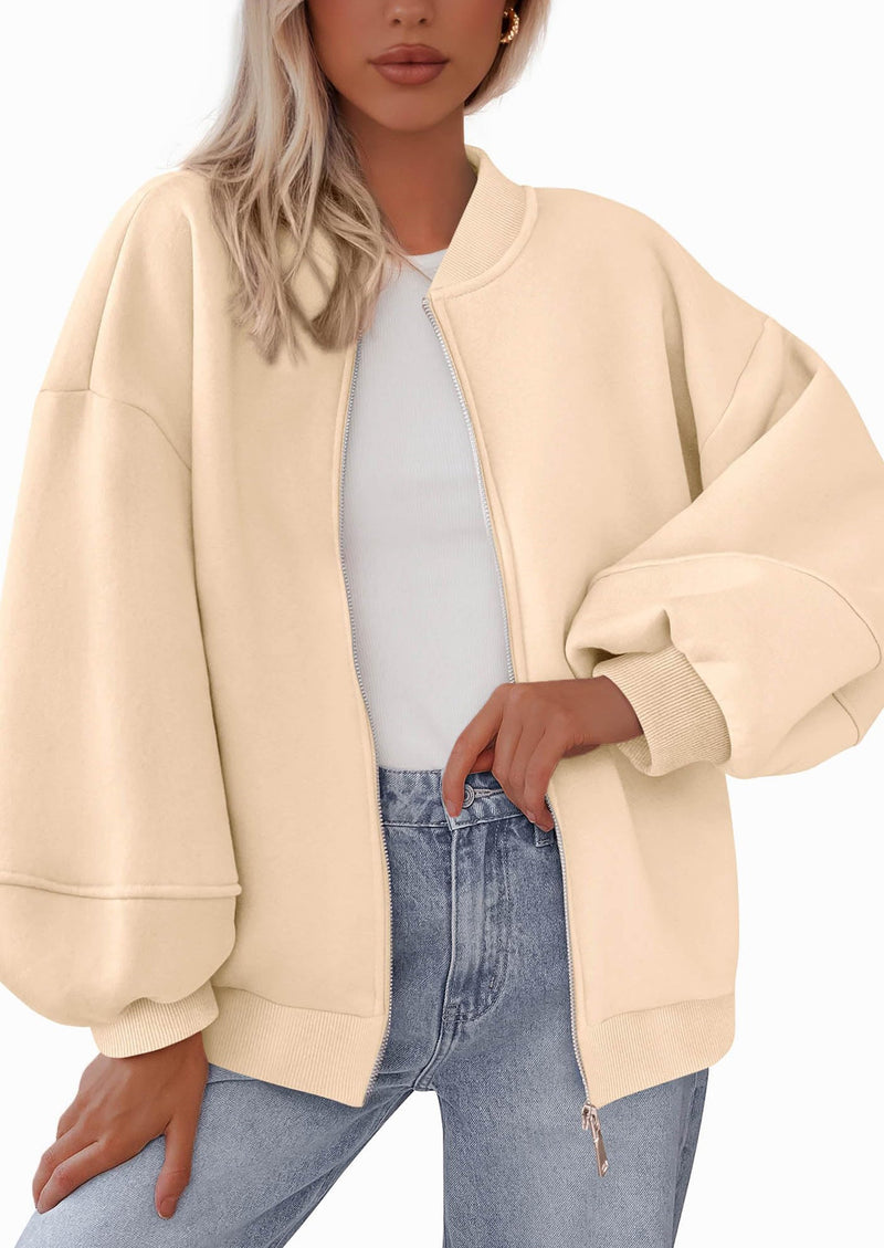 KIRUNDO Oversized Sweatshirt for Women Zip Up Bomber Jacket Fall Fashion Casual Long Sleeve Outerwear Winter Outfits PRETTYGARDEN