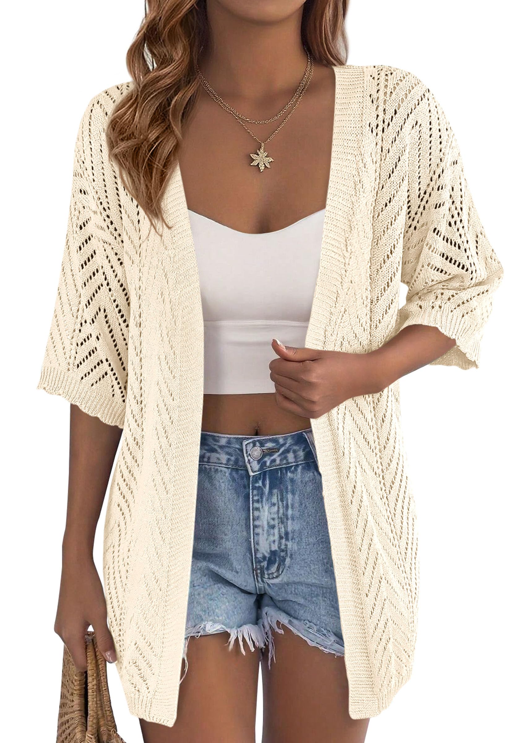 PRETTYGARDEN Summer Cardigan Sweaters for Women Lightweight  Short Sleeve Knit Coverup Spring Beach Vacation Clothes PRETTYGARDEN