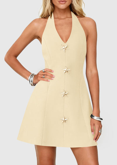 PRETTYGARDEN Cocktail Dresses for Women Short Summer Elegant Halter V Neck Sleeveless A Line Spring Mini Party Dress PRETTYGARDEN