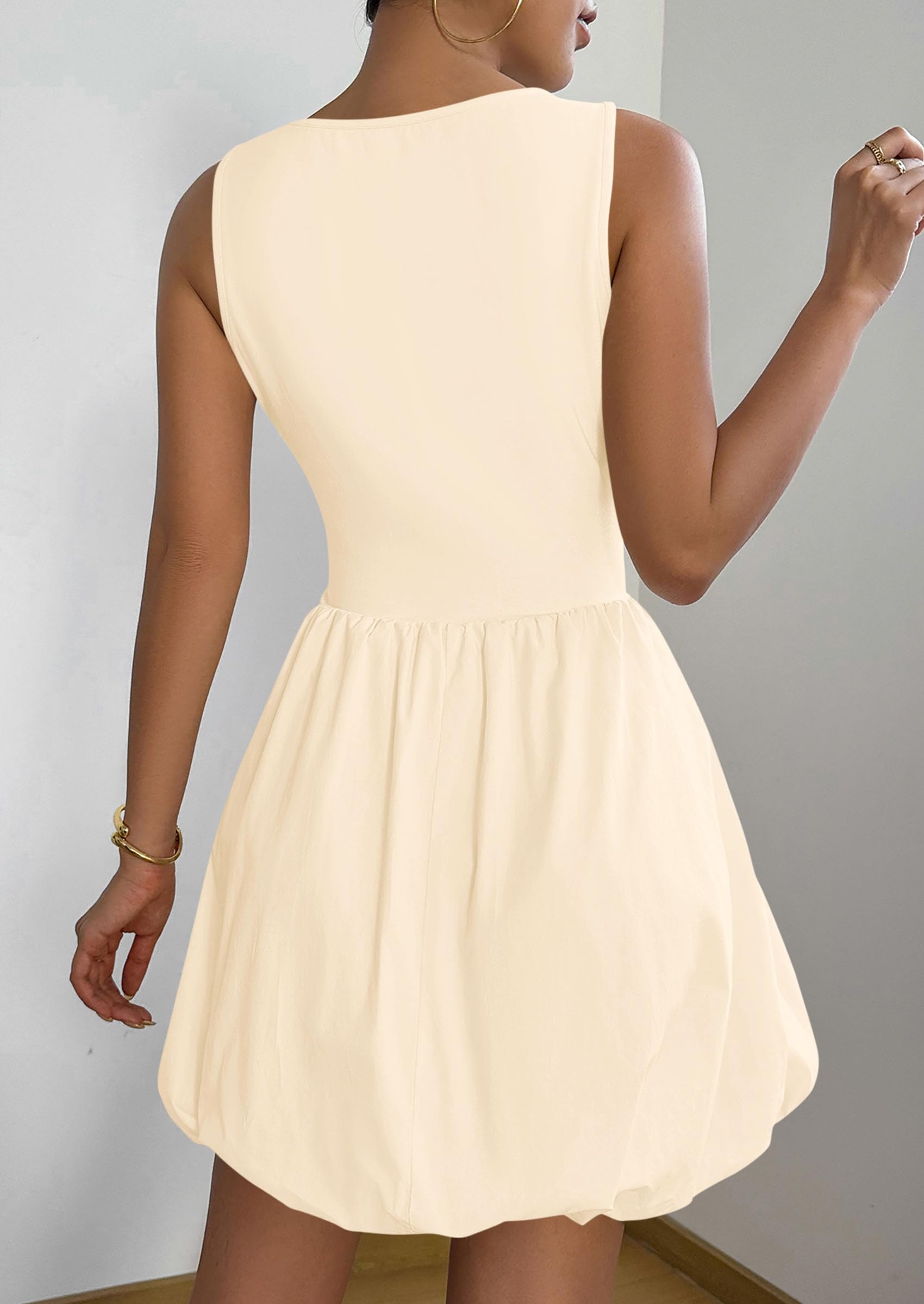 PRETTYGARDEN Summer Dresses for Women Casual Sleeveless Tank Mini Short Dress Crew Neck Bubble Sundress with Pockets