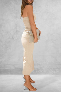 Ribbed Strapless Side Slit Long Going Out Casual Elegant Party Dresses