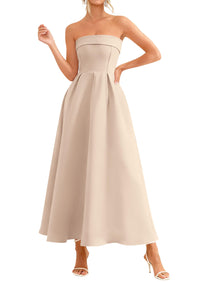 PRETTYGARDEN Cocktail Dresses for Women Summer Formal Elegant Tube Top Strapless Spring Wedding Guest Party Midi Dress PRETTYGARDEN