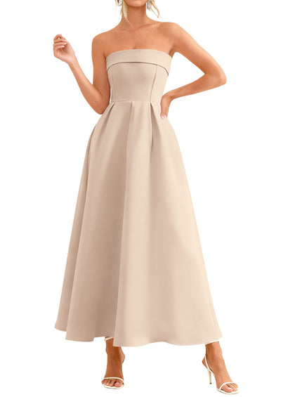 PRETTYGARDEN Cocktail Dresses for Women Summer Formal Elegant Tube Top Strapless Spring Wedding Guest Party Midi Dress PRETTYGARDEN