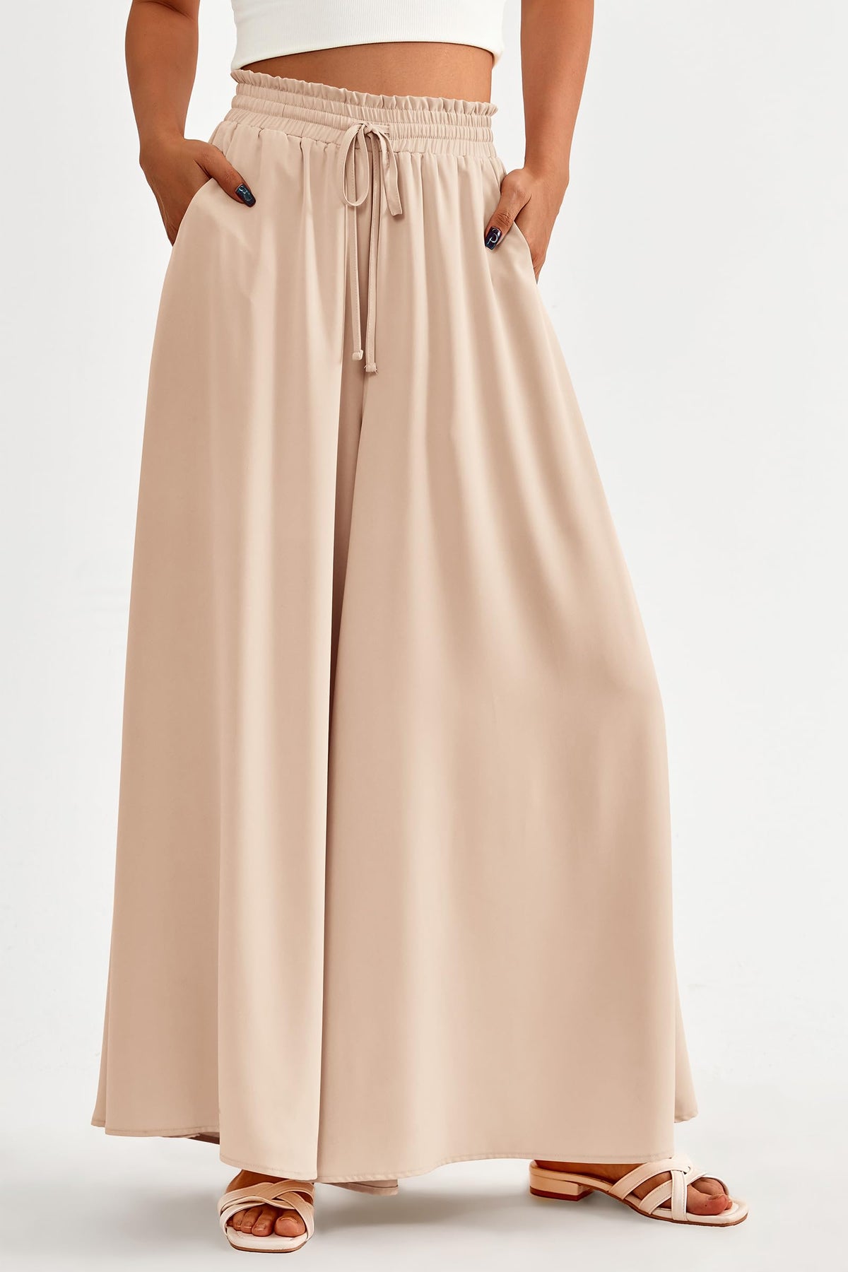 Summer Wide Leg High Waisted Flowy Pockets Palazzo Pants