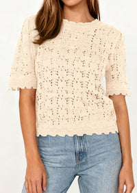 PRETTYGARDEN Women's Short Sleeve Sweater Trendy Crochet Summer Tops Casual Hollow Out Shirts Beach Vacation Clothes PRETTYGARDEN