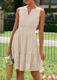 PRETTYGARDEN Women's Summer Dresses Sleeveless V Neck Eyelet Hollow Out Swing A Line Beach Vacation Sun Dress PRETTYGARDEN