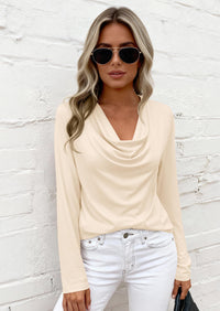 PRETTYGARDEN Womens Spring Tops Dressy Cowl Neck Long Sleeve Shirts Loose Business Casual Blouses Teacher Tunic Top PRETTYGARDEN