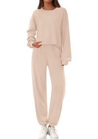 PRETTYGARDEN Women's Two Piece Outfits Lounge Sets Long Sleeve Pullover Tops Sweatpants Fall Fashion Matching Clothing