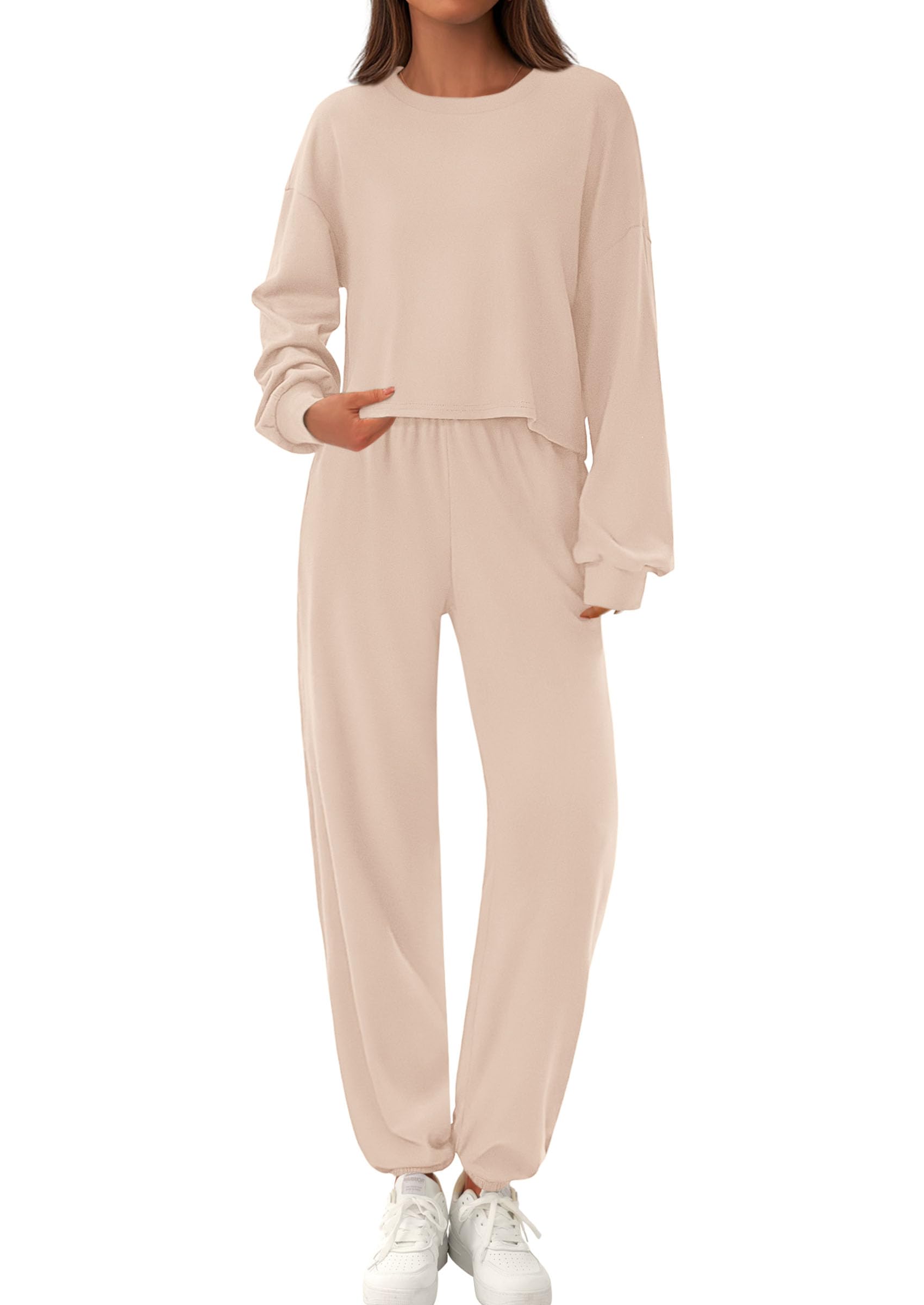 PRETTYGARDEN Women's Two Piece Outfits Lounge Sets Long Sleeve Pullover Tops Sweatpants Fall Fashion Matching Clothing