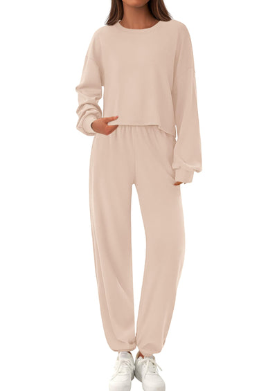 PRETTYGARDEN Women's Two Piece Outfits Lounge Sets Long Sleeve Pullover Tops Sweatpants Fall Fashion Matching Clothing