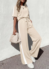 PRETTYGARDEN Women's 2 Piece Sets Summer Casual Short Sleeve Tops Wide Leg Pants Matching Lounge Set Vacation Travel Outfits PRETTYGARDEN