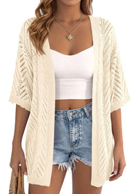 PRETTYGARDEN Summer Cardigan Sweaters for Women Lightweight  Short Sleeve Knit Coverup Spring Beach Vacation Clothes PRETTYGARDEN