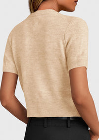 PRETTYGARDEN Womens Casual Summer Short Sleeve Cardigans Button Down Knitted Sweater Basic Crew Neck Crop Tops