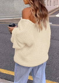 PRETTYGARDEN Women's Fall Oversized Sweaters Long Sleeve V Neck Dressy Casual Chunky Knit Loose Pullover Tops Winter Clothing