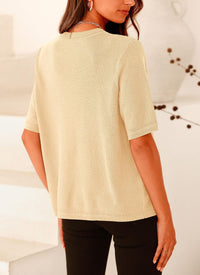 Button Down Casual Short Sleeve Crew Neck Ribbed Knit Shirts