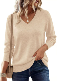 PRETTYGARDEN Women's V Neck Sweaters Fall Casual Long Sleeve Classic Pullover Cozy Knit Tops Loose Basic Winter Clothing PRETTYGARDEN