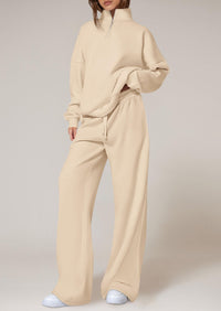 PRETTYGARDEN Womens Casual Two Piece Sets Fall Outfits Quarter Zip Sweatshirts Straight Leg Pants Sweatsuits Tracksuit