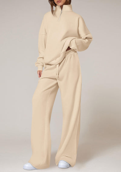 PRETTYGARDEN Womens Casual Two Piece Sets Fall Outfits Quarter Zip Sweatshirts Straight Leg Pants Sweatsuits Tracksuit