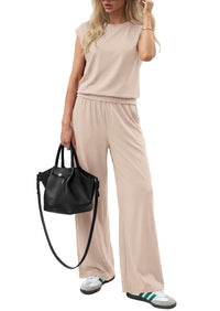 PRETTYGARDEN Women's Summer 2 Piece Lounge Sets Cap Sleeve Tops Wide Leg Pants Workout Sets Loose Casual Tracksuit PRETTYGARDEN